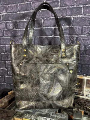 Charcoal & Gold Handmade Leather Tote Bag
