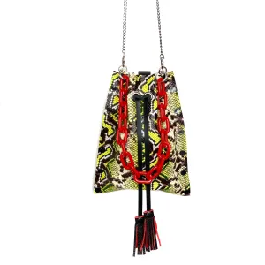 Chartreuse Snakeprint Leather Drawstring Bag