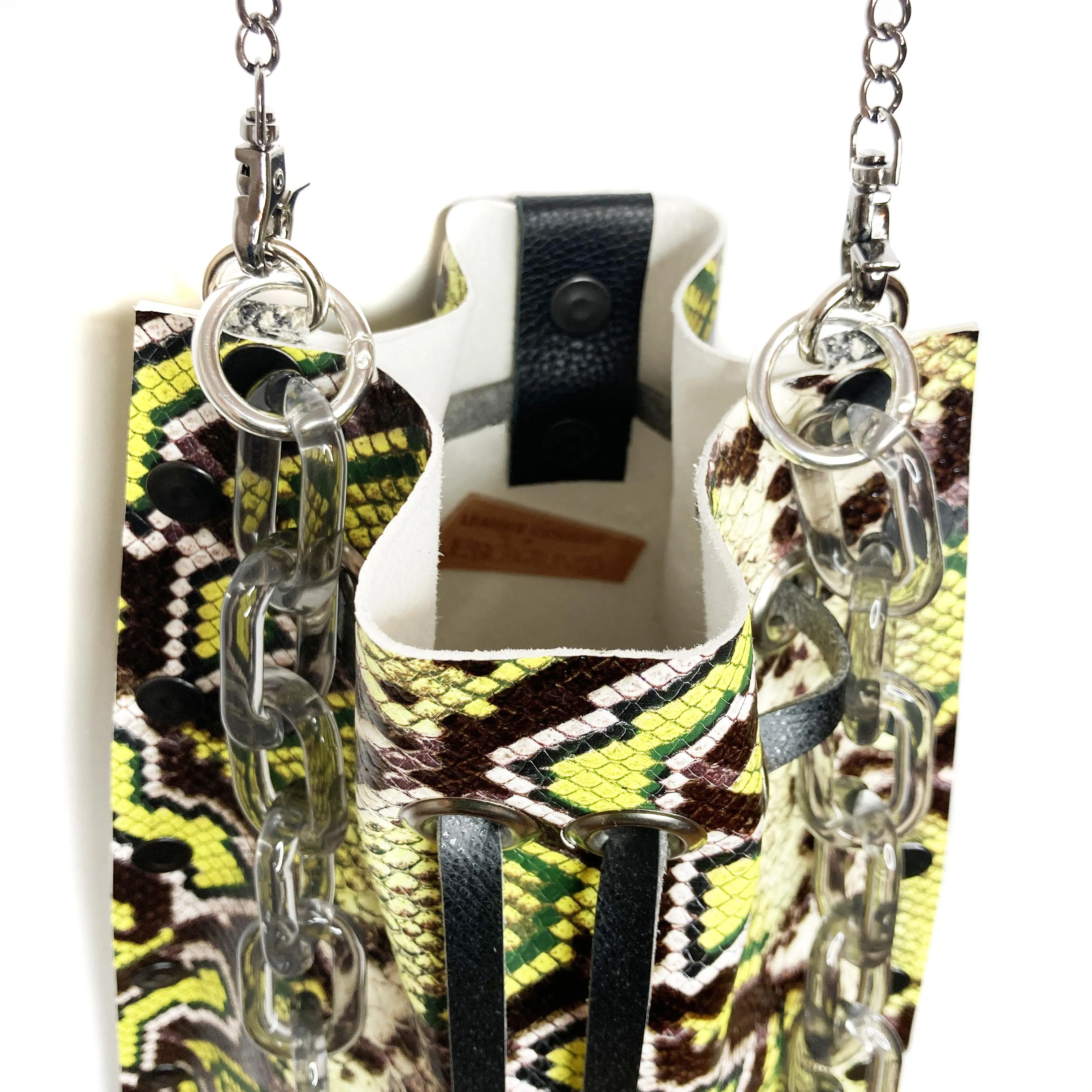 Chartreuse Snakeprint Leather Drawstring Bag