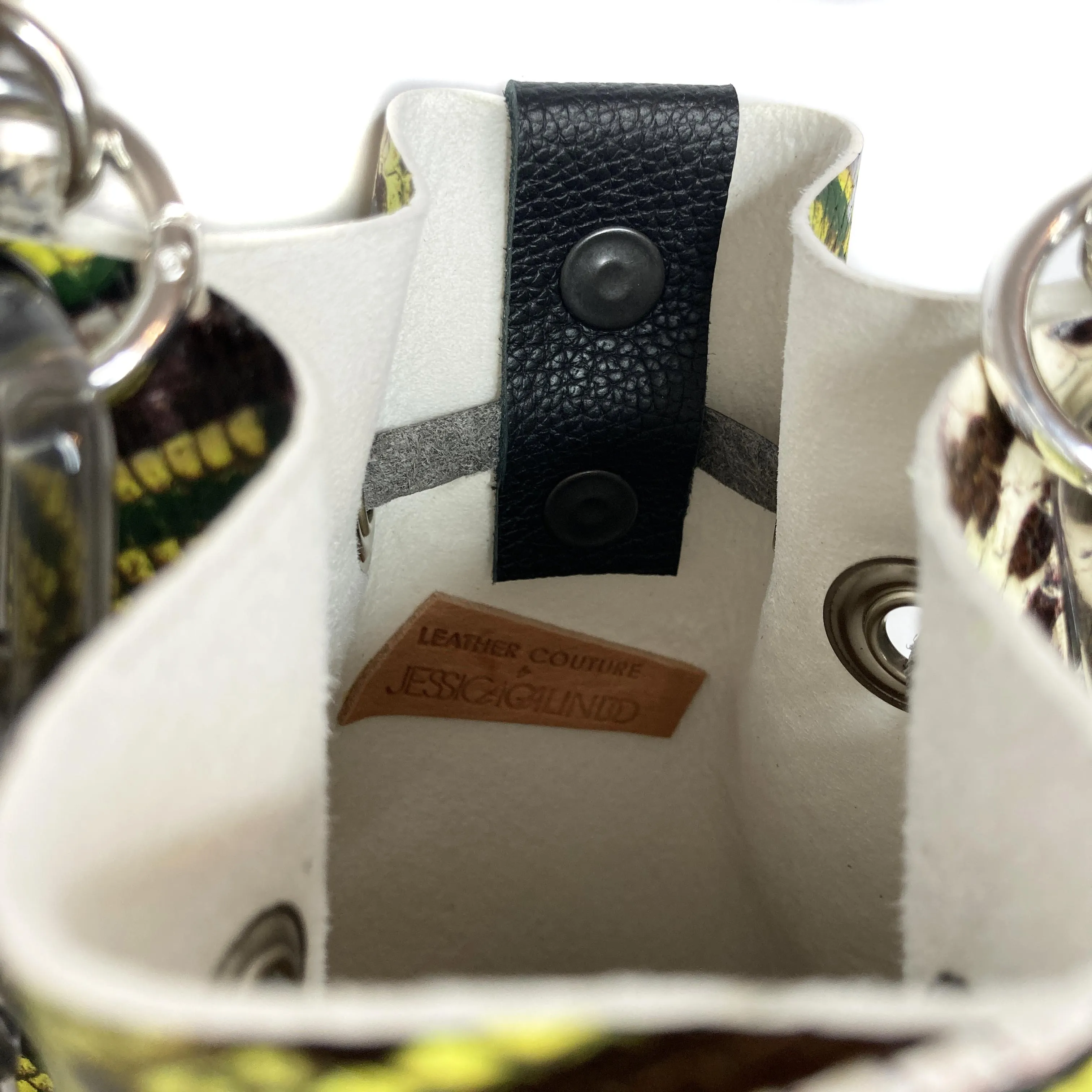 Chartreuse Snakeprint Leather Drawstring Bag