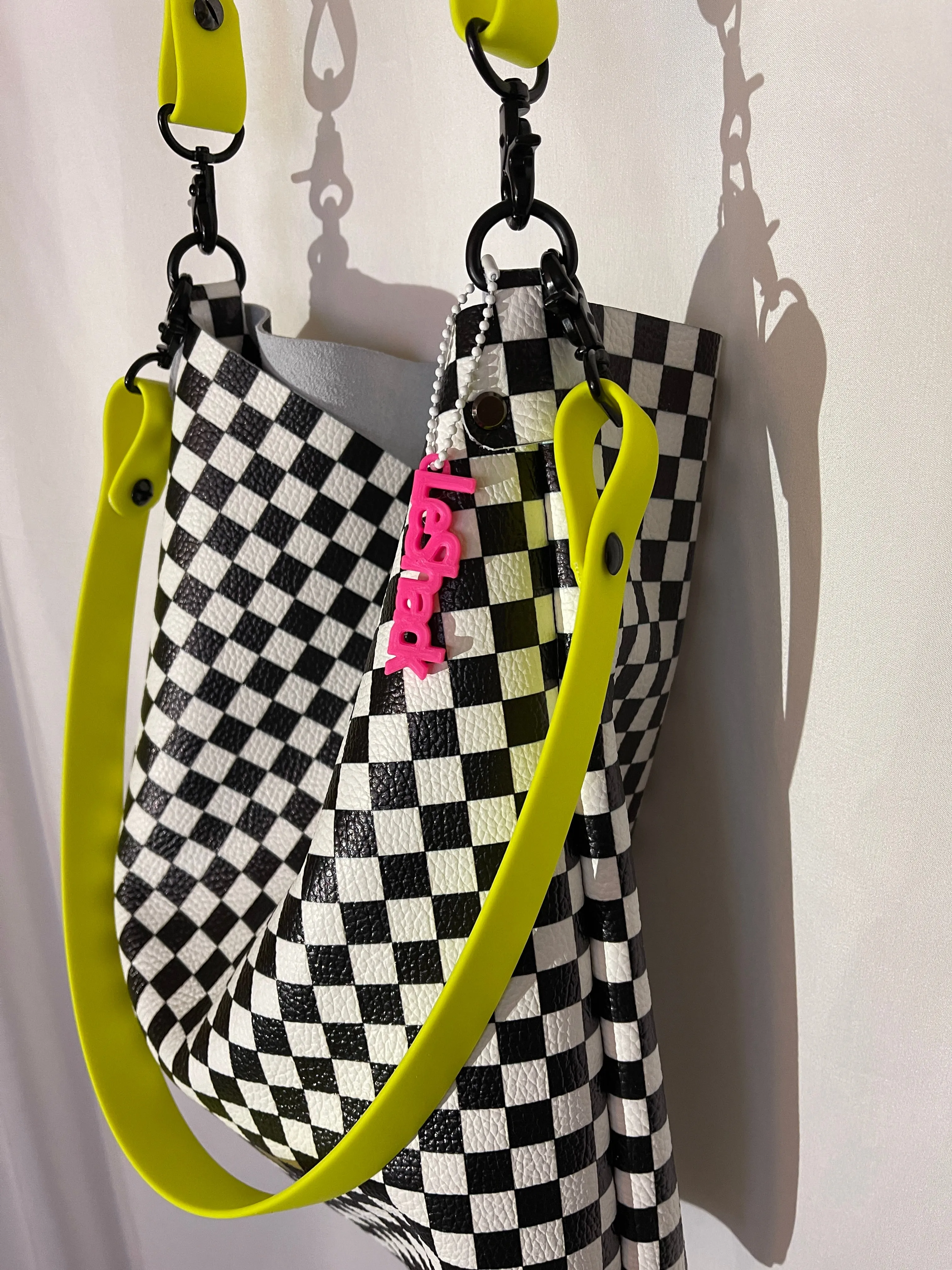 Checkerboard Leather Crossbody Bag with two strap options