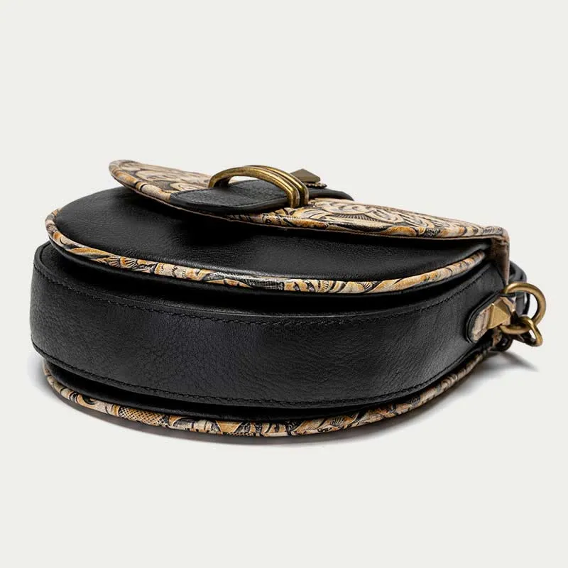 Clamshell Crossbody Bag Vintage Pattern Printing Chic Leather Handbag