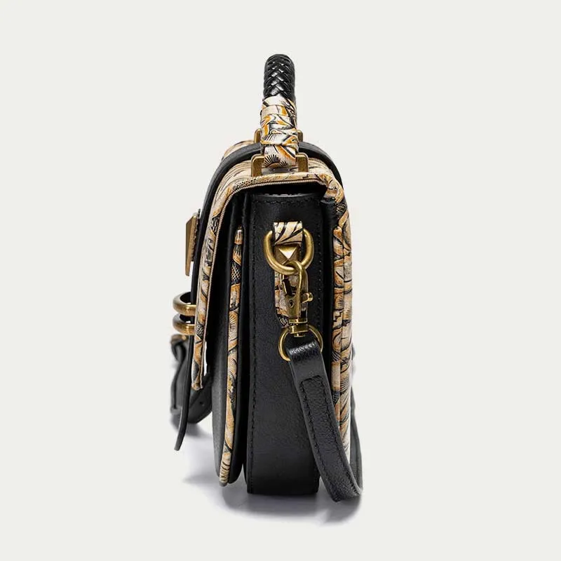 Clamshell Crossbody Bag Vintage Pattern Printing Chic Leather Handbag