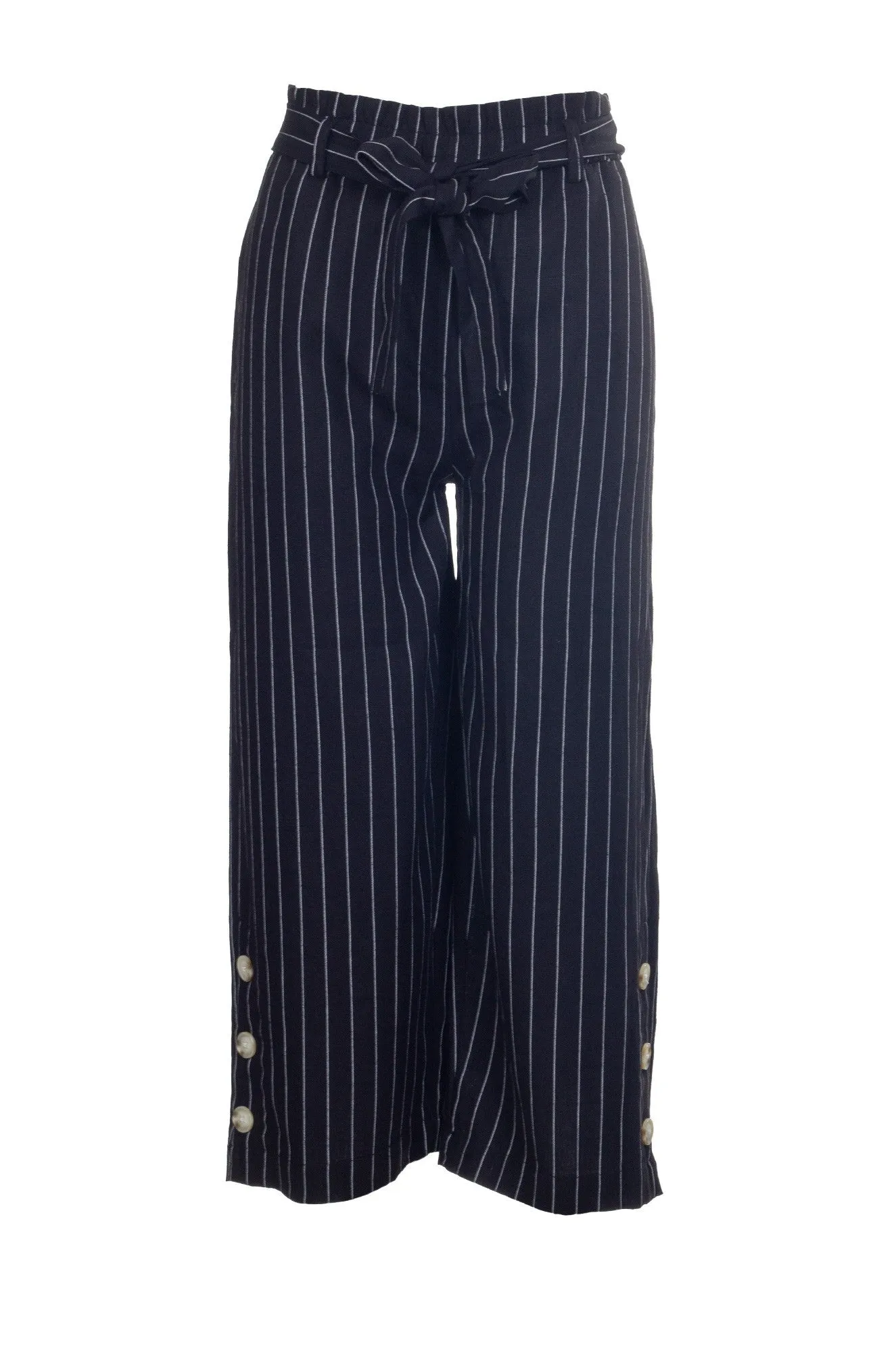 Cotton Linen Crop Pants | BLACK/WHITE STRIPE | 6752A1