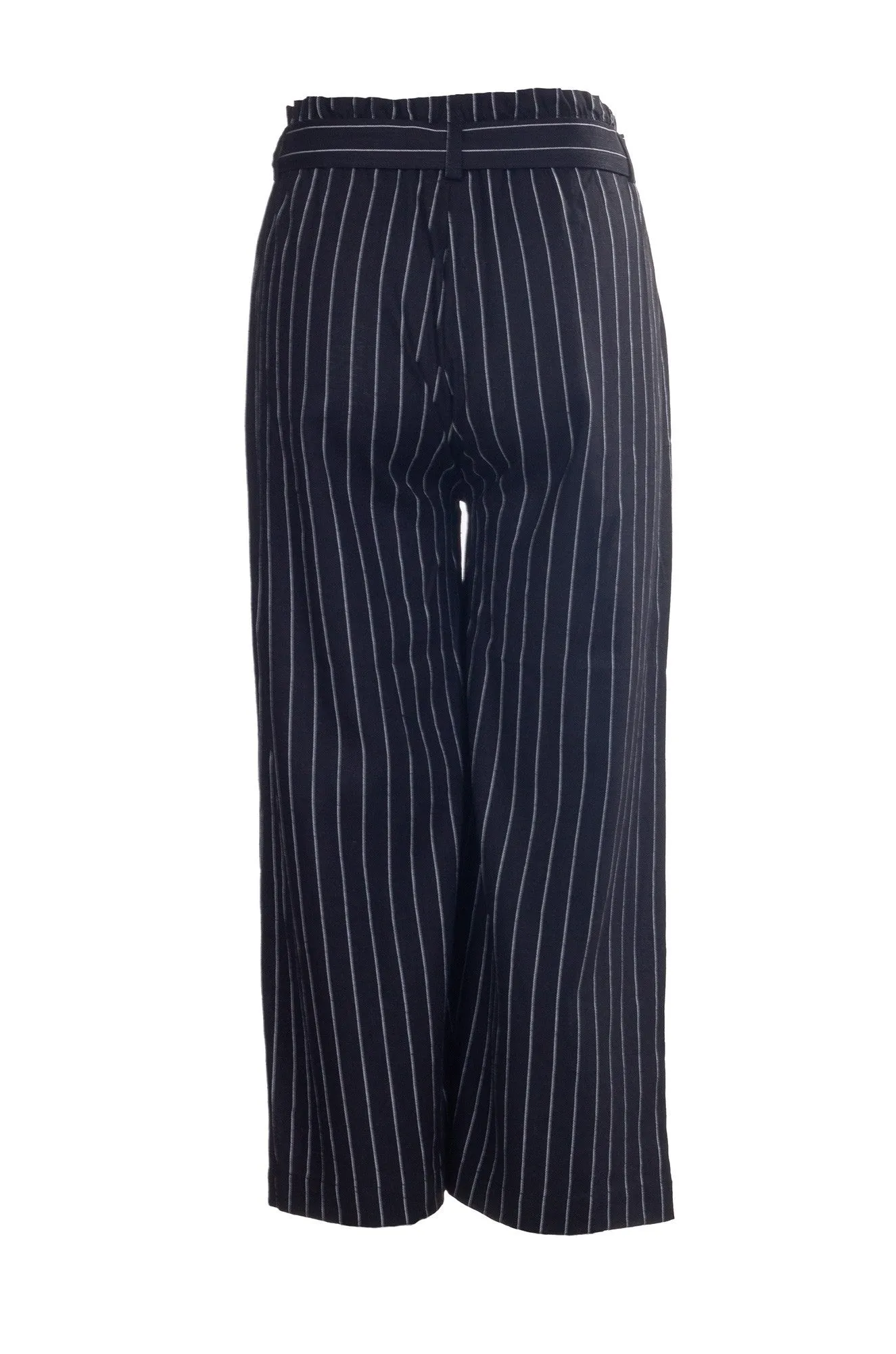 Cotton Linen Crop Pants | BLACK/WHITE STRIPE | 6752A1