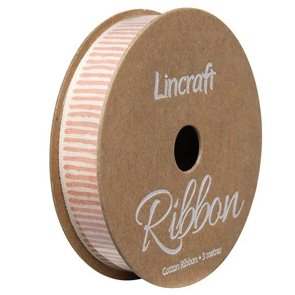 Cotton Ribbon, Lines Off Pink- 15mm x 3m