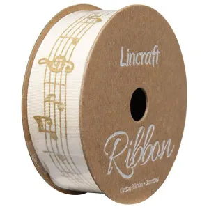 Cotton Ribbon, Notes Gold- 25mm x 3m Cotton Ribbon, Notes Gold- 25mm x 3m