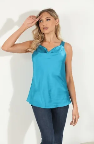 Cowl Tank Tie Back | Cyan, Black