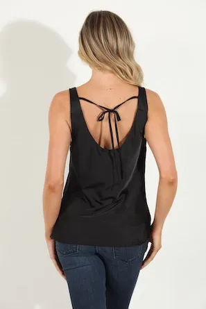 Cowl Tank Tie Back | Cyan, Black