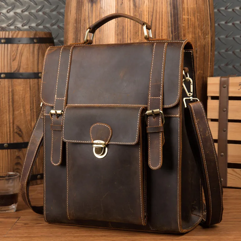 Crazy Horse Leather Men Backpack Multifunction Shoulder Messenger Bag Handmade Travel Backpack