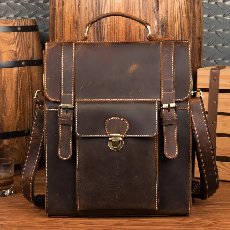 Crazy Horse Leather Men Backpack Multifunction Shoulder Messenger Bag Handmade Travel Backpack