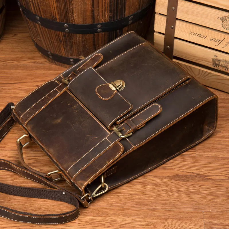 Crazy Horse Leather Men Backpack Multifunction Shoulder Messenger Bag Handmade Travel Backpack