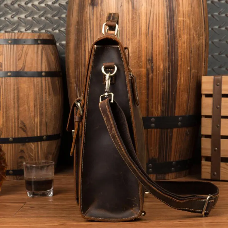 Crazy Horse Leather Men Backpack Multifunction Shoulder Messenger Bag Handmade Travel Backpack