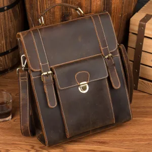 Crazy Horse Leather Men Backpack Multifunction Shoulder Messenger Bag Handmade Travel Backpack
