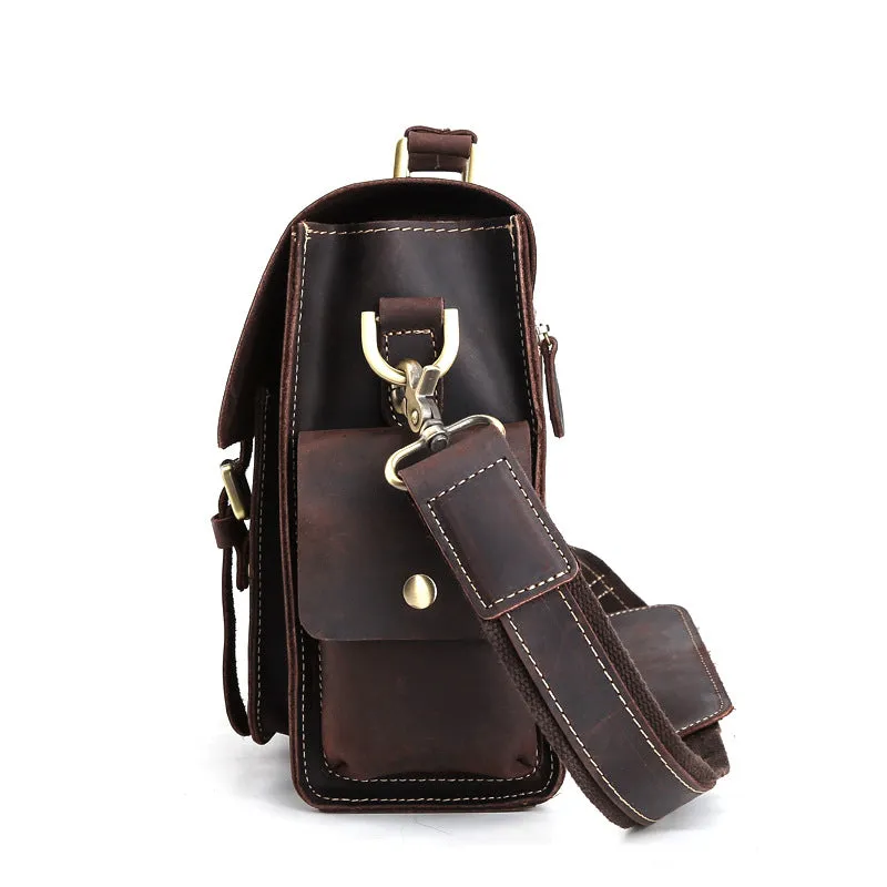 Crazy Horse Leather Men Briefcase Retro Shoulder Messenger Bag Laptop Bag