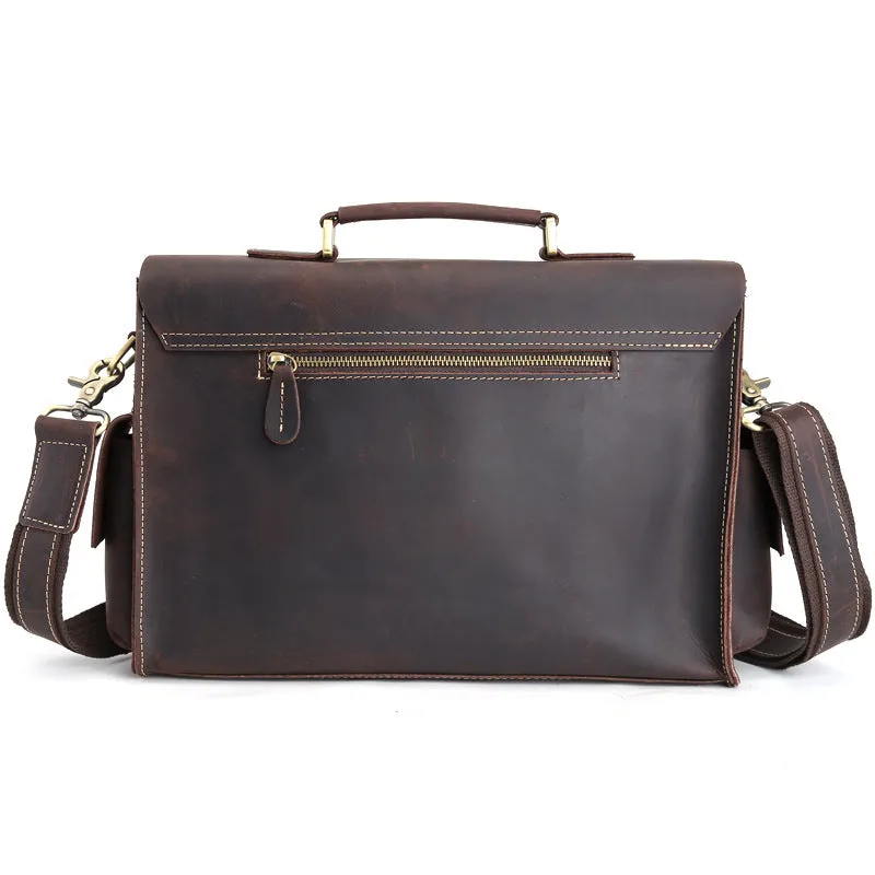 Crazy Horse Leather Men Briefcase Retro Shoulder Messenger Bag Laptop Bag