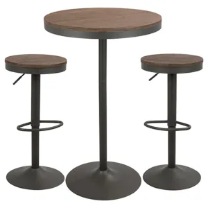 Dakota 3-Piece Industrial-Farmhouse Dining Set in Grey and Brown by LumiSource