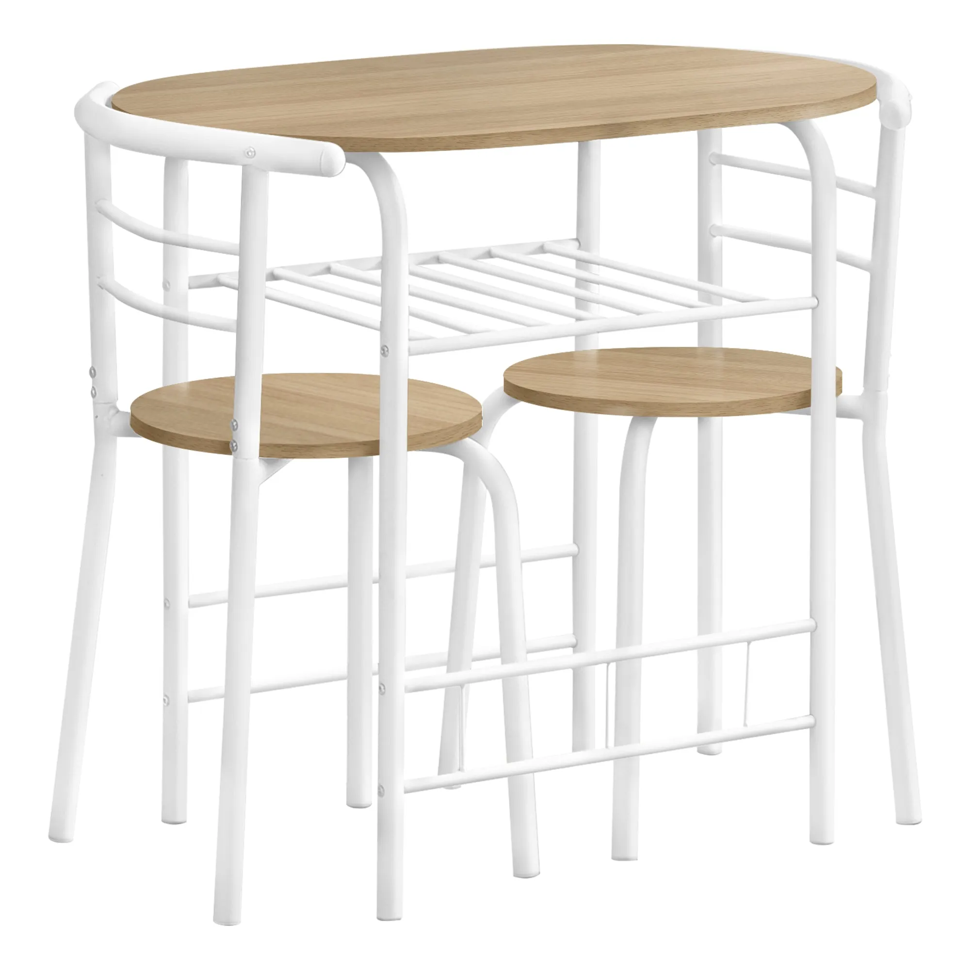 Dining Table Set, 3pcs Set, Small, 32" L, Kitchen, Natural Laminate, White Metal, Contemporary, Modern