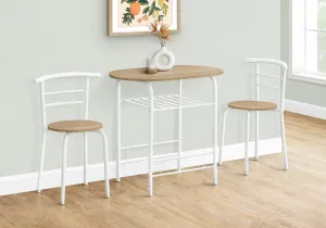 Dining Table Set, 3pcs Set, Small, 32" L, Kitchen, Natural Laminate, White Metal, Contemporary, Modern