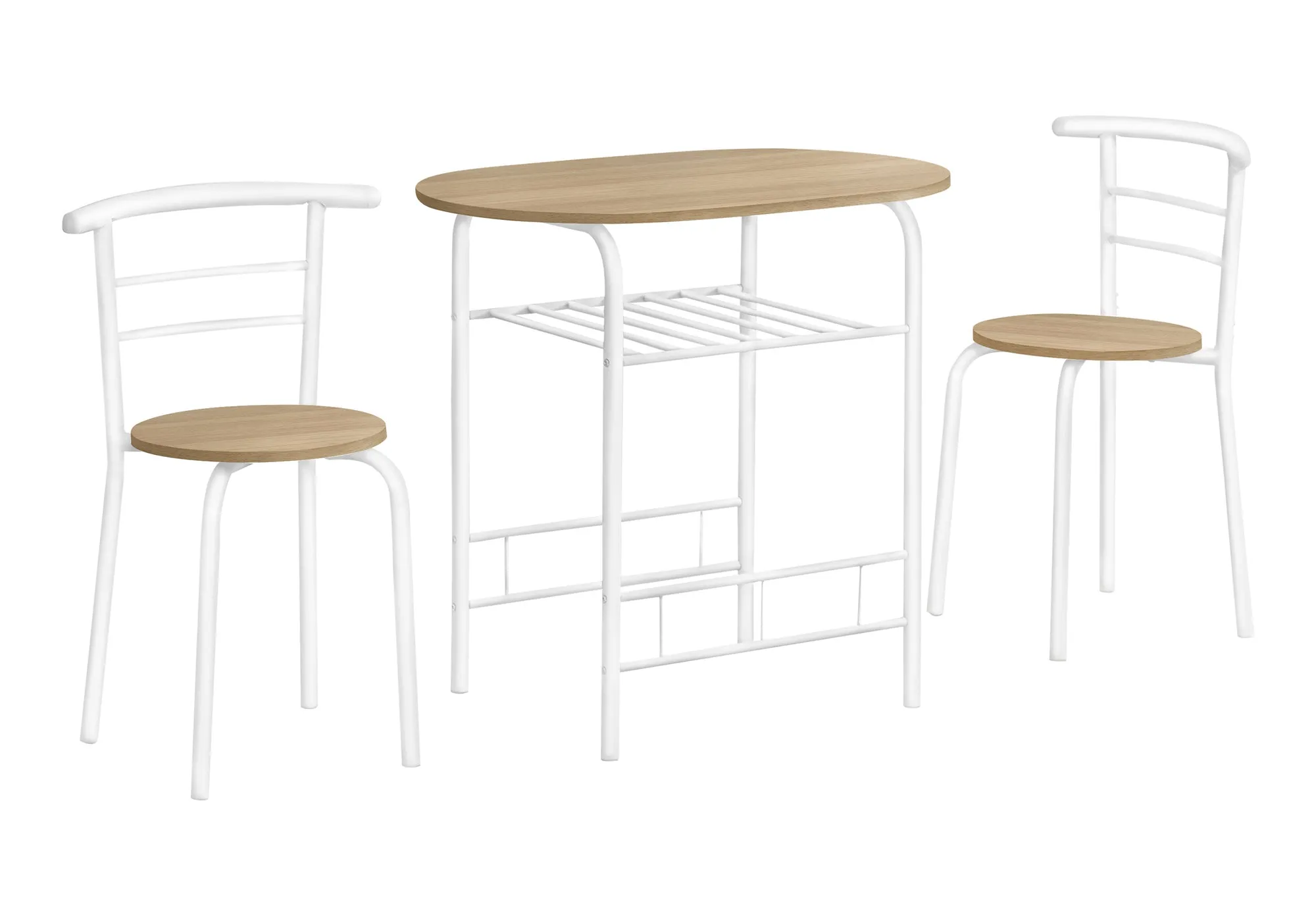 Dining Table Set, 3pcs Set, Small, 32" L, Kitchen, Natural Laminate, White Metal, Contemporary, Modern