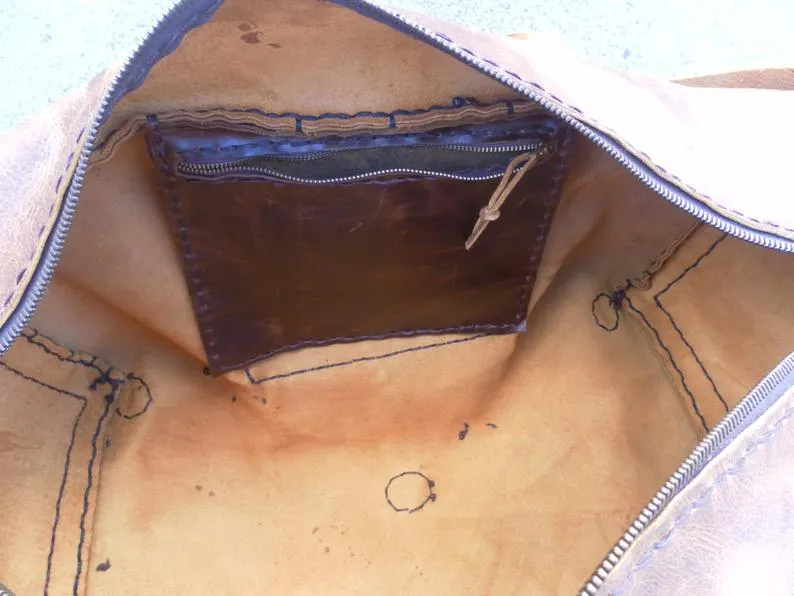 Distressed Tan Duffle Bag-Leather Weekender Luggage Bag