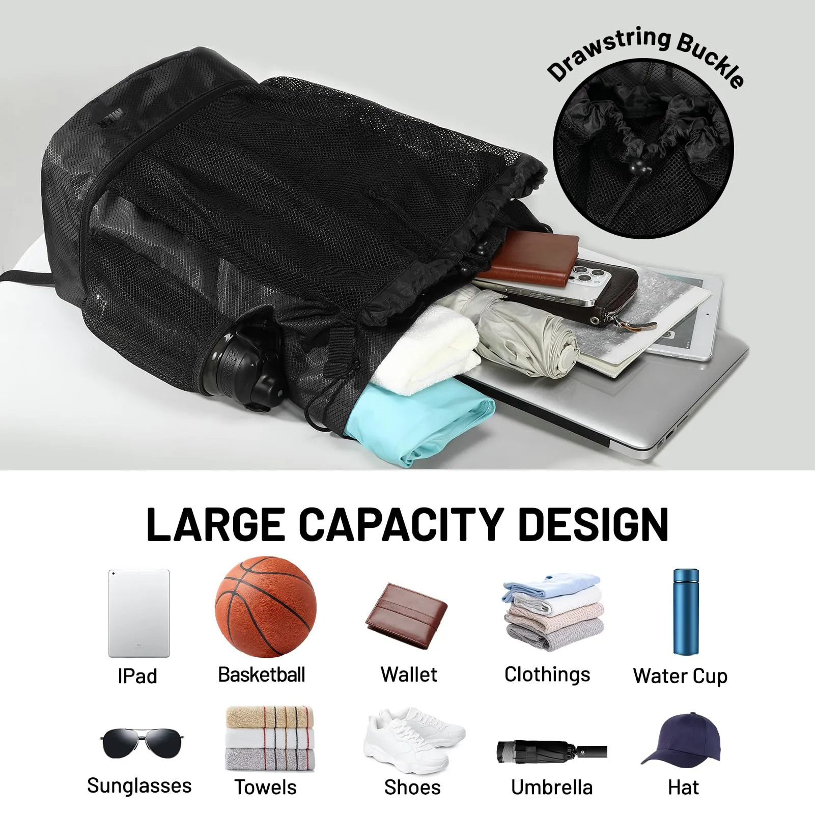 Drawstring Basketball Backpack Soccer Bag with Shoe Compartment
