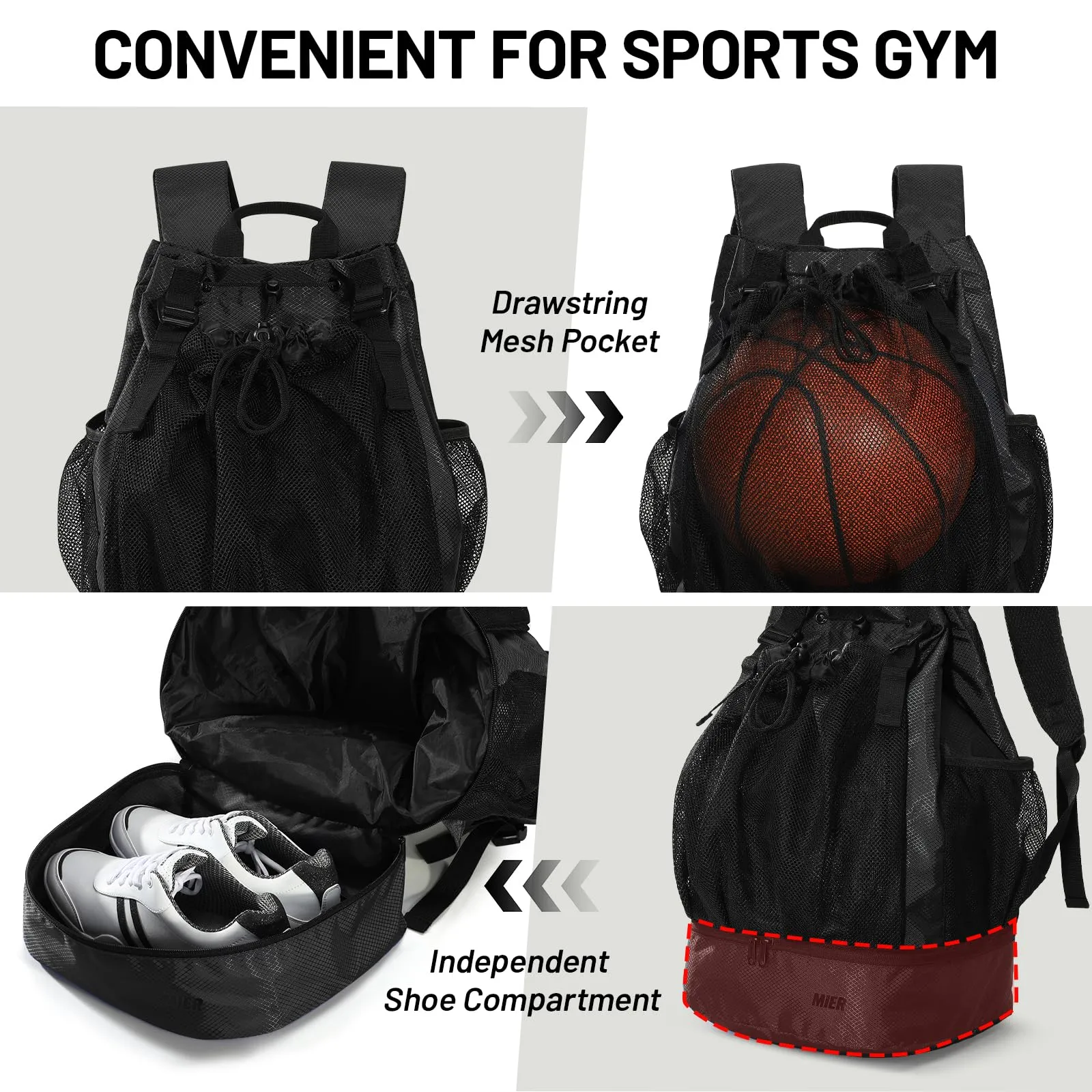 Drawstring Basketball Backpack Soccer Bag with Shoe Compartment