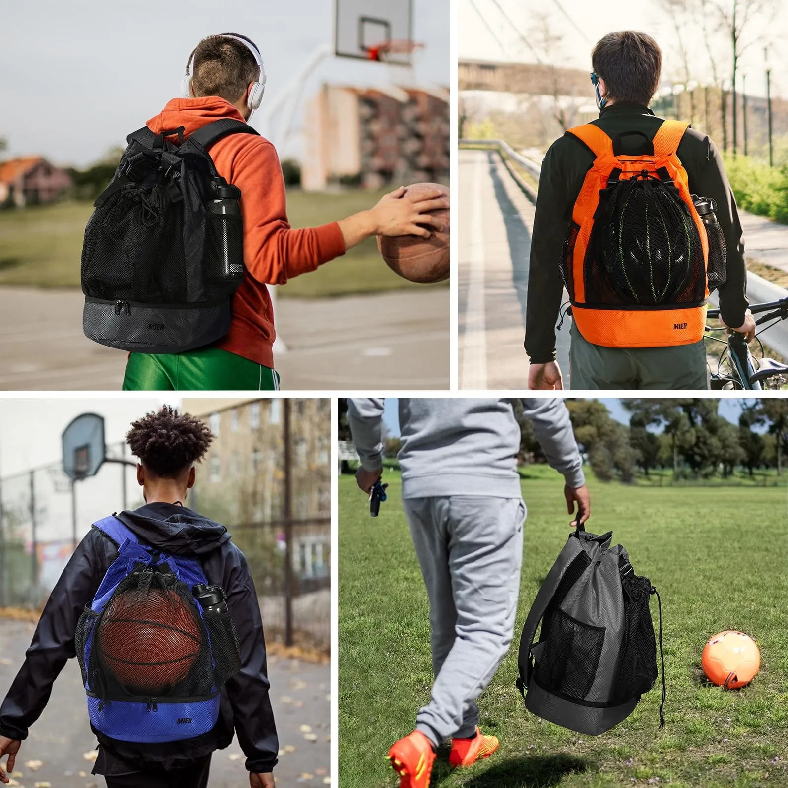 Drawstring Basketball Backpack Soccer Bag with Shoe Compartment
