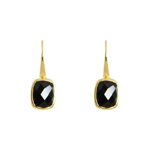 Earrings - Dangle Black Onyx Gold Plated Sterling Silver