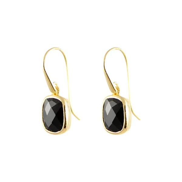 Earrings - Dangle Black Onyx Gold Plated Sterling Silver
