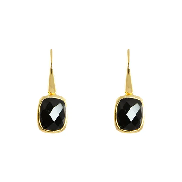 Earrings - Dangle Black Onyx Gold Plated Sterling Silver
