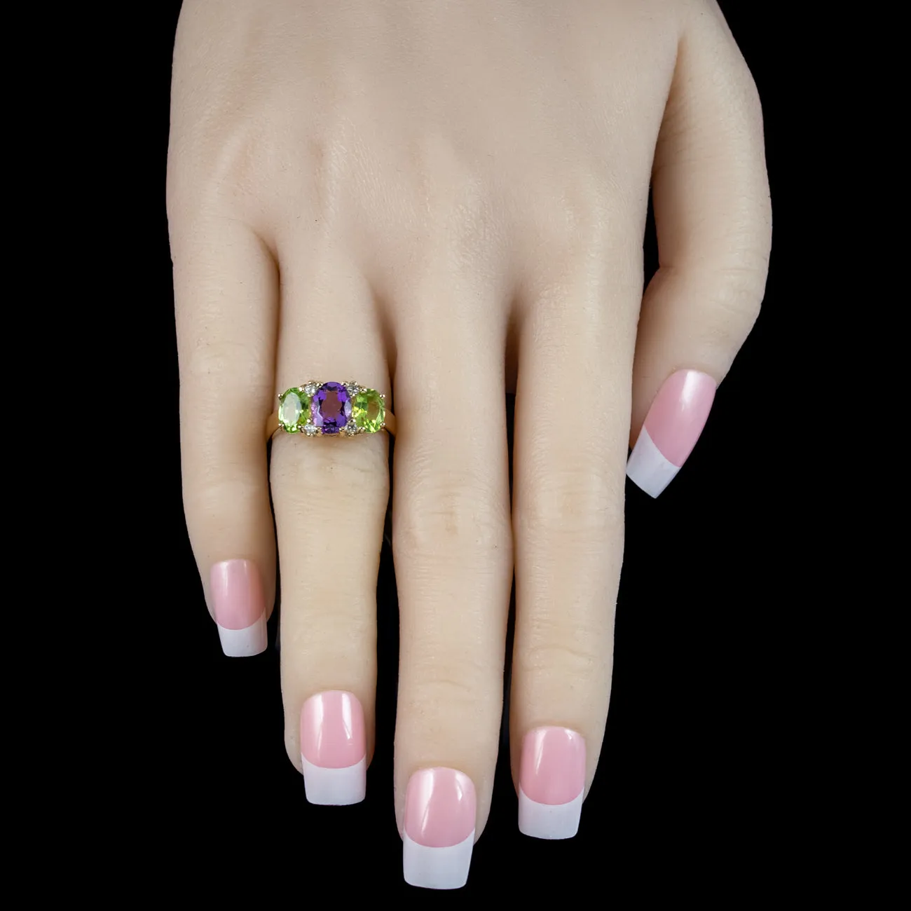 Edwardian Suffragette Style Ring Amethyst Peridot Diamond 9ct Gold