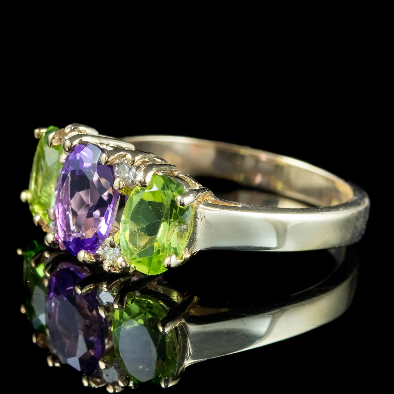 Edwardian Suffragette Style Ring Amethyst Peridot Diamond 9ct Gold