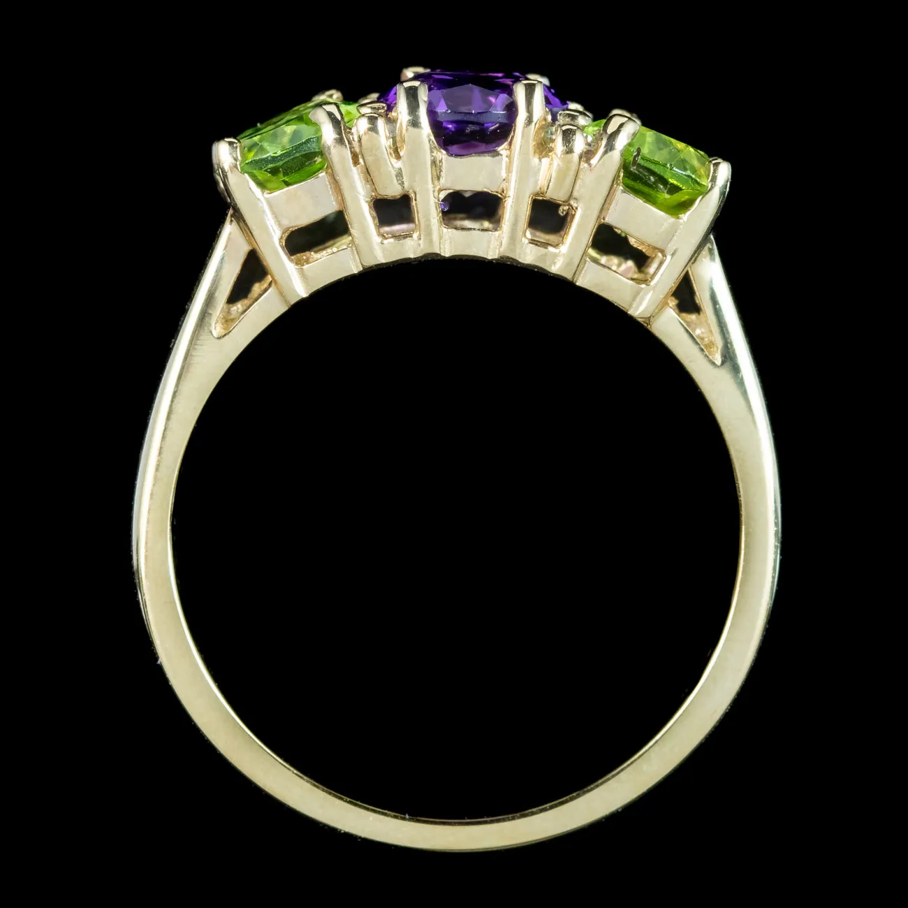 Edwardian Suffragette Style Ring Amethyst Peridot Diamond 9ct Gold