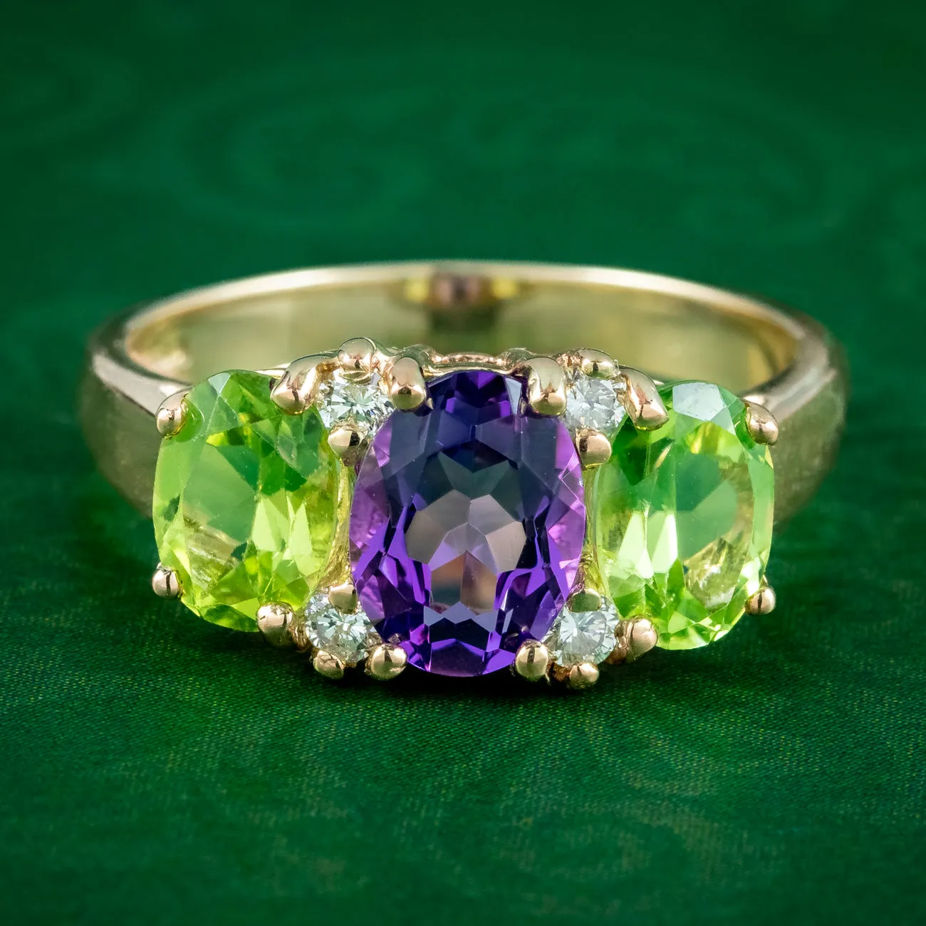 Edwardian Suffragette Style Ring Amethyst Peridot Diamond 9ct Gold