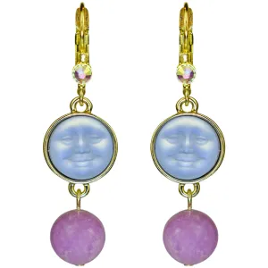Enchanted Glass Seaview Moon & Lepidolite Leverback Earrings (Goldtone/Tanzanite AB)