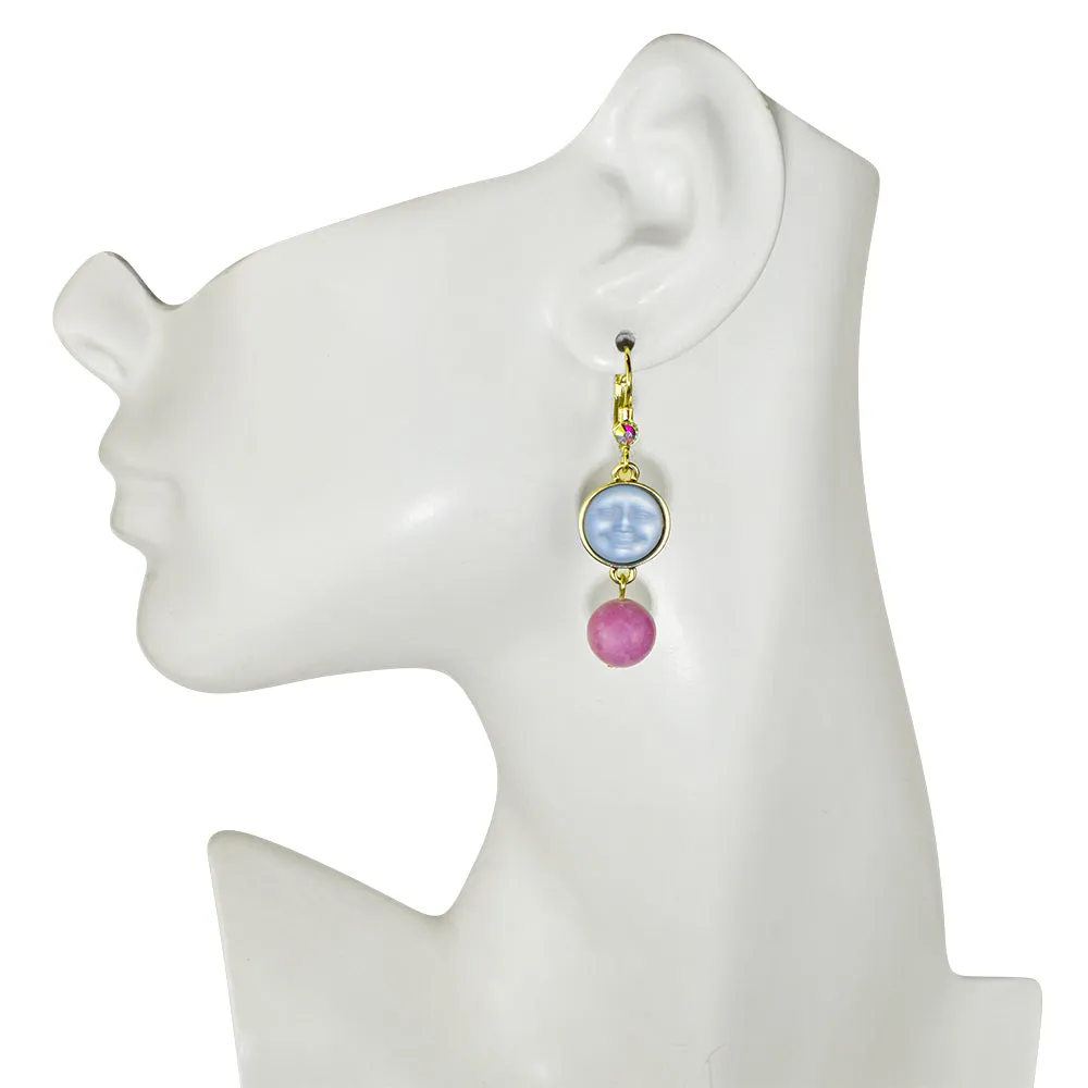 Enchanted Glass Seaview Moon & Lepidolite Leverback Earrings (Goldtone/Tanzanite AB)