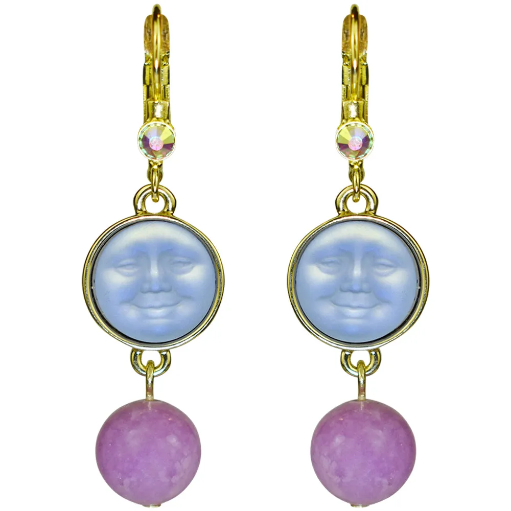Enchanted Glass Seaview Moon & Lepidolite Leverback Earrings (Goldtone/Tanzanite AB)