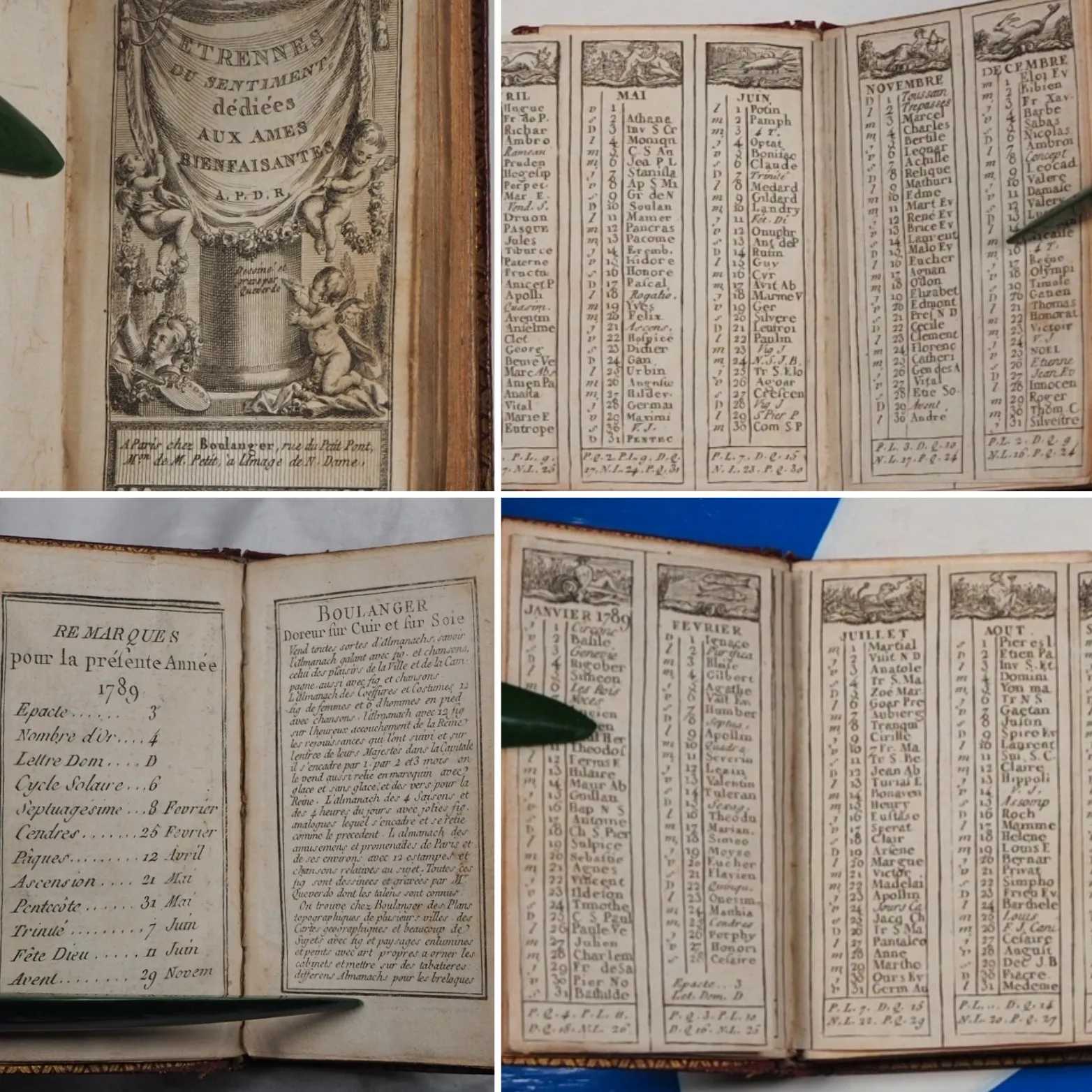 Etrennes du Sentiment, dediees aux ames bienfaisantes. A.P.D.R. >>SCARCE MINIATURE ALMANAC<< Publication Date: 1784 Condition: Very Good. >>MINIATURE BOOK<<