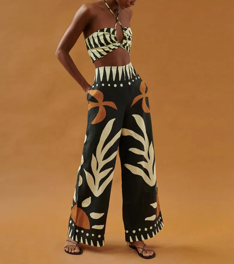 Exotic Floral Printed Two-pieces Set