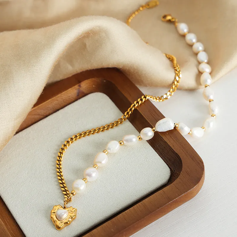 Exquisite High-End Gold-Plated Love Pendant Necklace with Shiny Shell Beads - Women's Titanium Steel Jewelry