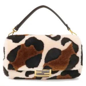 FENDI Fur Leather Bucket Large 2WAY Bag Animal Pattern 8BR771
