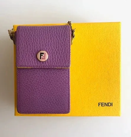 FENDI PINK LEATHER CARD POUCH BOX WALLET WITH FF LOGO