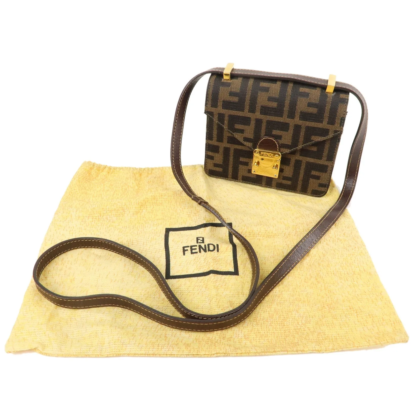 FENDI Zucca Canvas Leather Crossbody Mini Shoulder Bag