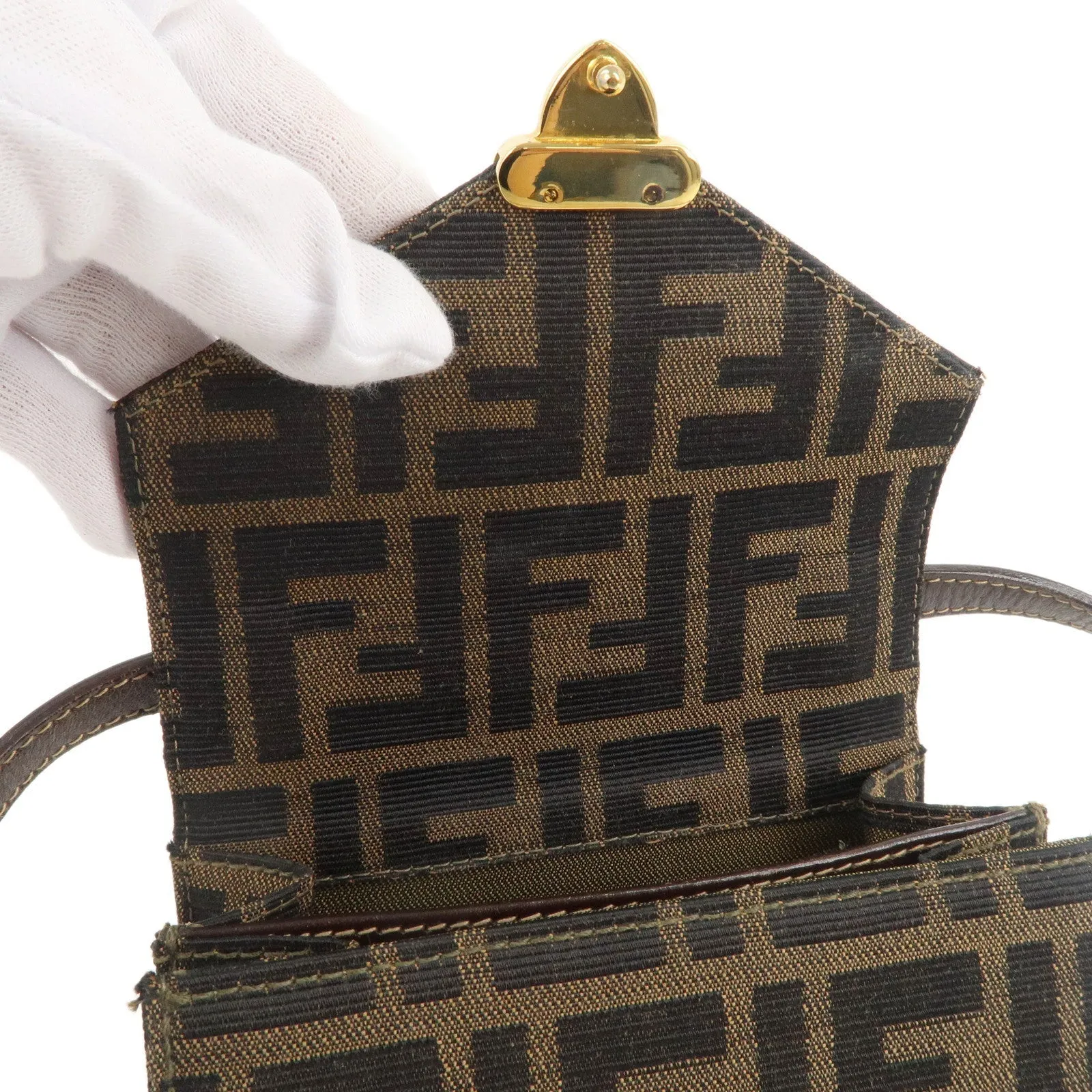 FENDI Zucca Canvas Leather Crossbody Mini Shoulder Bag
