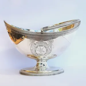 Fine English Sterling Silver Sugar Basket Phoenix Bird Crested Georgian London Circa 1789