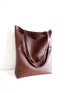Genuine Cowhide Leather Tote Purse Brown