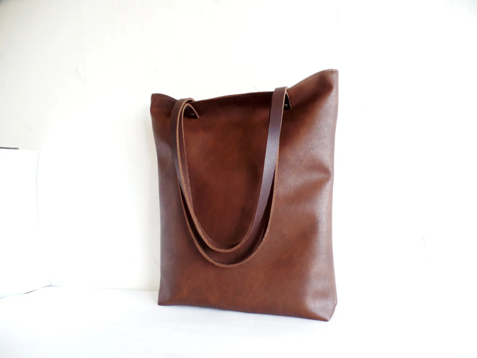 Genuine Cowhide Leather Tote Purse Brown