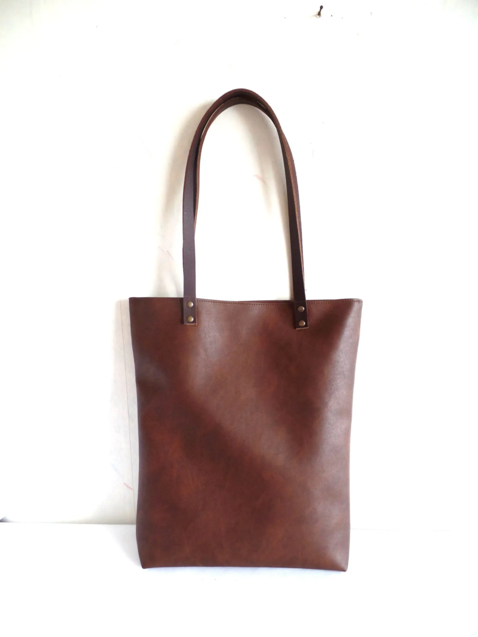 Genuine Cowhide Leather Tote Purse Brown