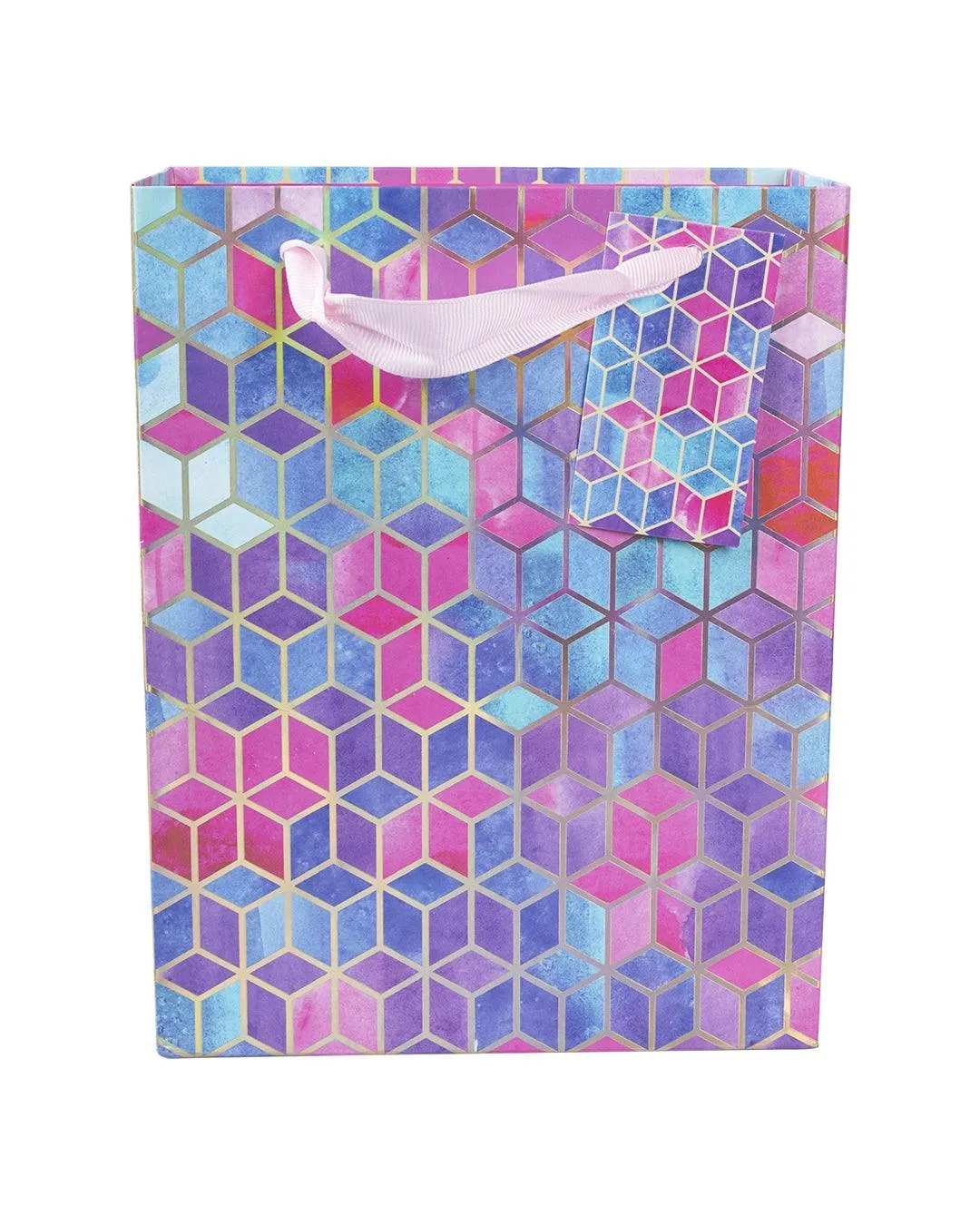 Gift Bag, 3D Tile Print, Small, Paper Bag, Multicolor, Paper, Set of 3